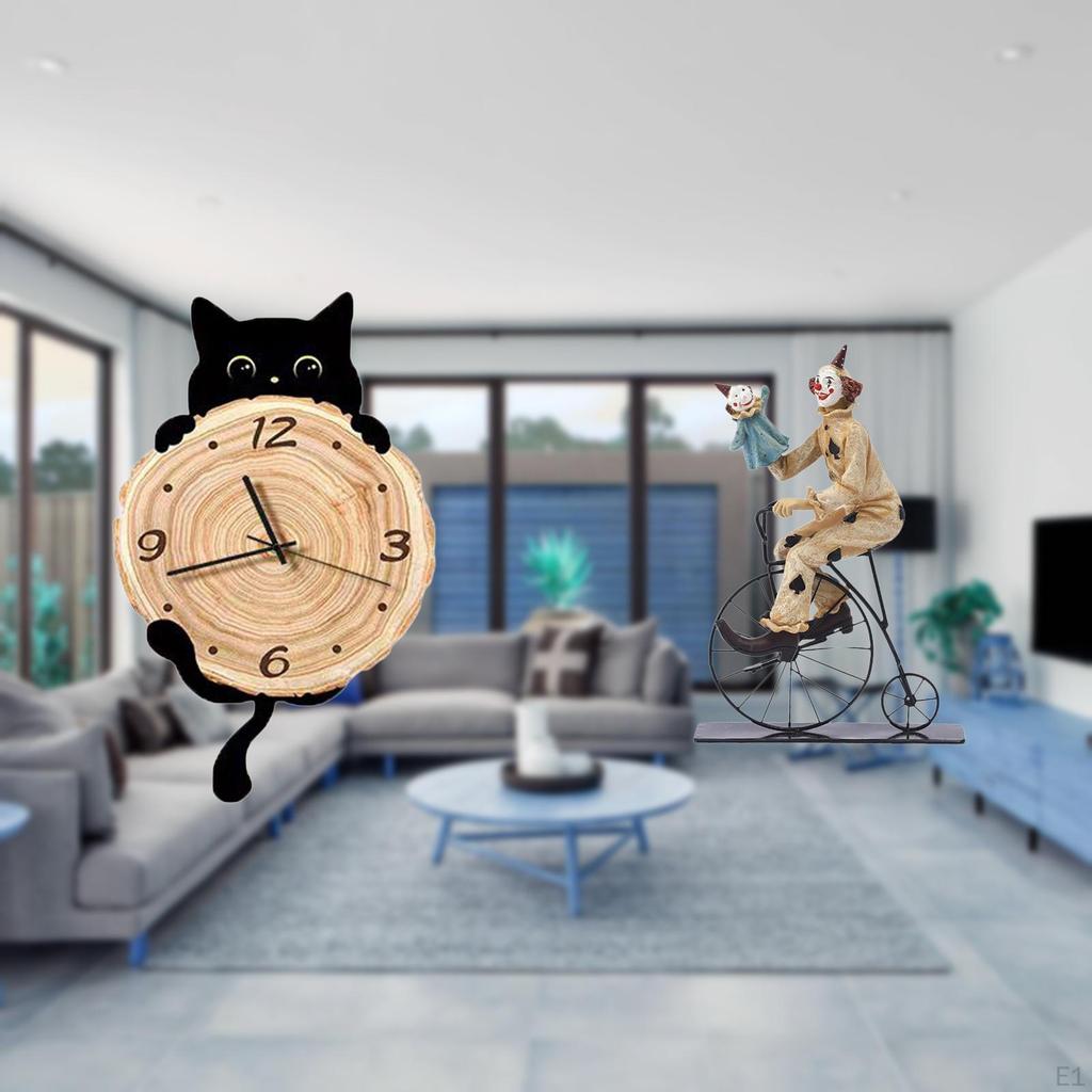 Clown Figurine Sculpture Collection Hanging Wall Clock Ornament Easy to Read No Ticking Decor Gift