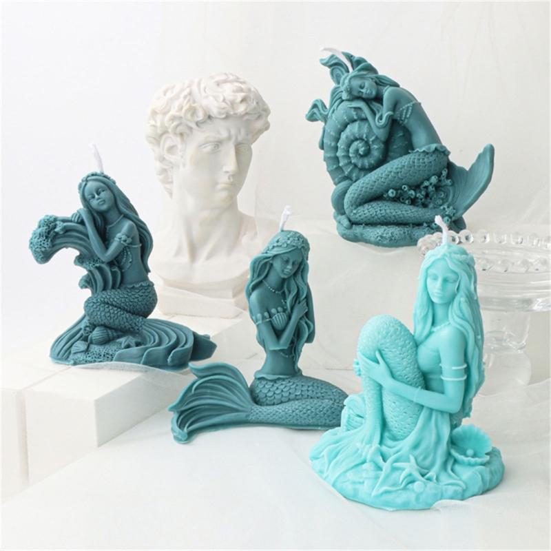 Silicone Mold Large Oceanid Mermaid Candle Resin Mould DIY Shell Conch Soap Resin Plaster Making tool