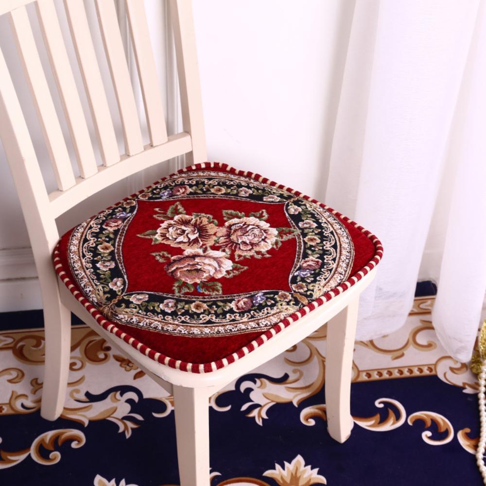 Floral Pattern Dining Chair Cushion Chenille Buttocks Pad Embroidered Chair Mat  Office Classroom