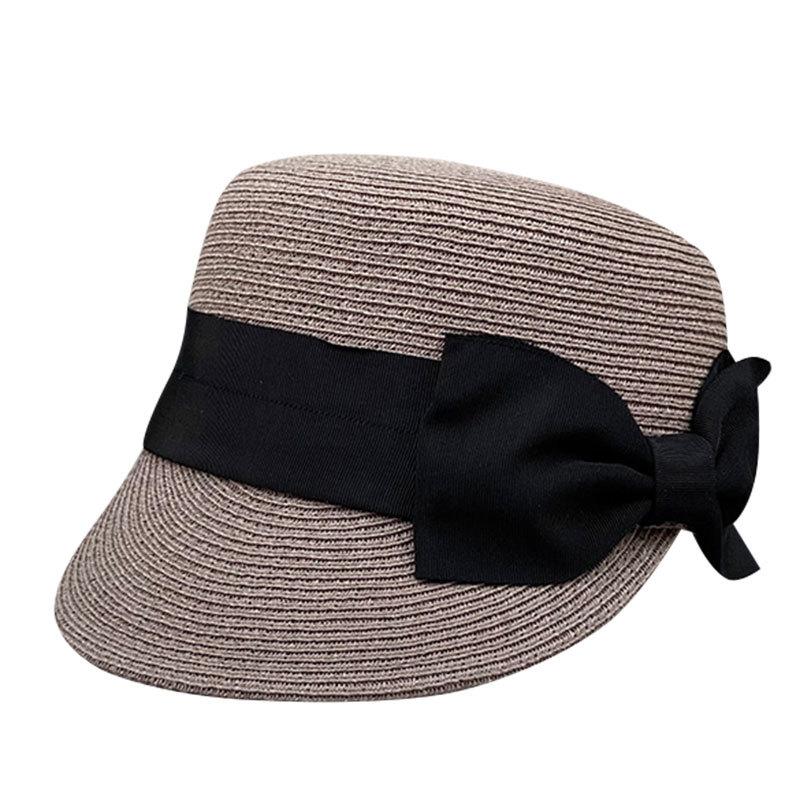 Japanischer großer Schleifenstrohhut flacher Oberteil Reithut Damen Sommer kurzer Schirmkappe Reise Sonnenschutz Strandstrohhut