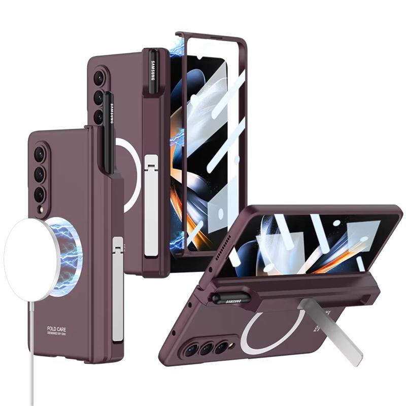 For For Samsung Galaxy Z Fold 7 6 5 4 3 5G Case Magsafe Wireless Charging Magnetic Hinge Pen Holder Stand Screen Protect Film Cover