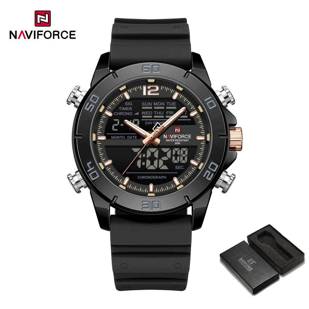 Naviforce Men's Digital Watch Quartz Movement Chronograph Luminous Pointer Silicone Strap Waterproof Men's Multifunctional Outdoor Watch NF9253T