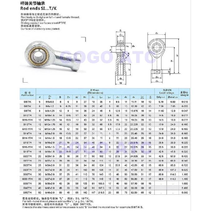 SUS SI Female Thread SA Male Thread Stainless Steel Fisheye Joint Rod Ends Bearings Connecting Rod Universal Joint Ball Head