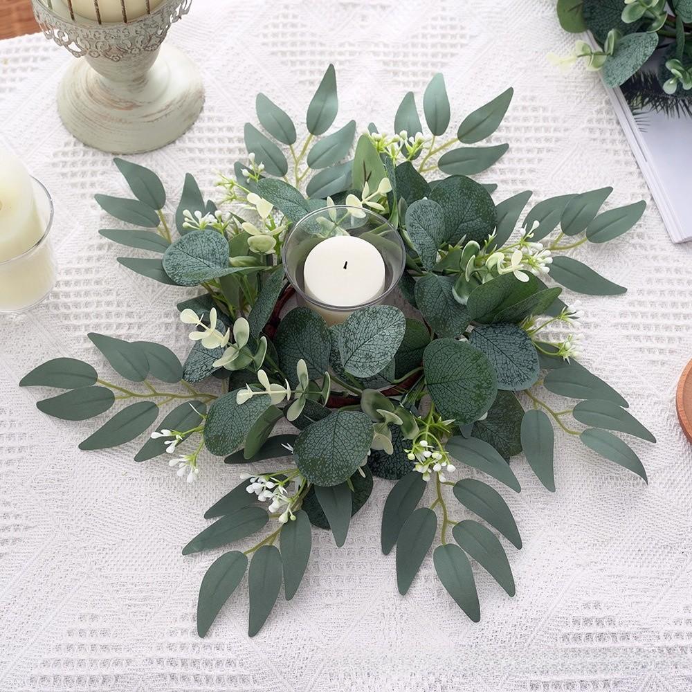 Wreath Leaf Faux Candle Base With Polyester Material For Party And Styling Home