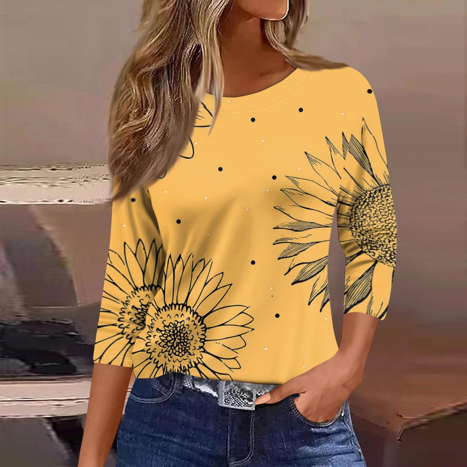 

Женские топы с рукавами 3/4, цветочный принт, винтажная мода, повседневные свободные рубашки с круглым вырезом больших размеров M оранжевый