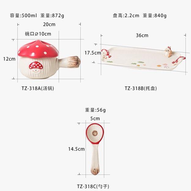 Red Mushroom Handle Bowl with Lid Creative Ceramic Breakfast Fruit Dessert Plate Creative Mushroom Salad Bowl Spoon Cutlery New