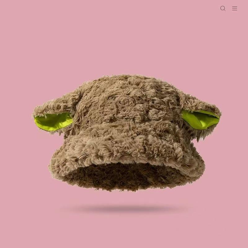 Winter baa sheep ear hat female cute lamb plush bucket hat female versatile warm lamb hat tide