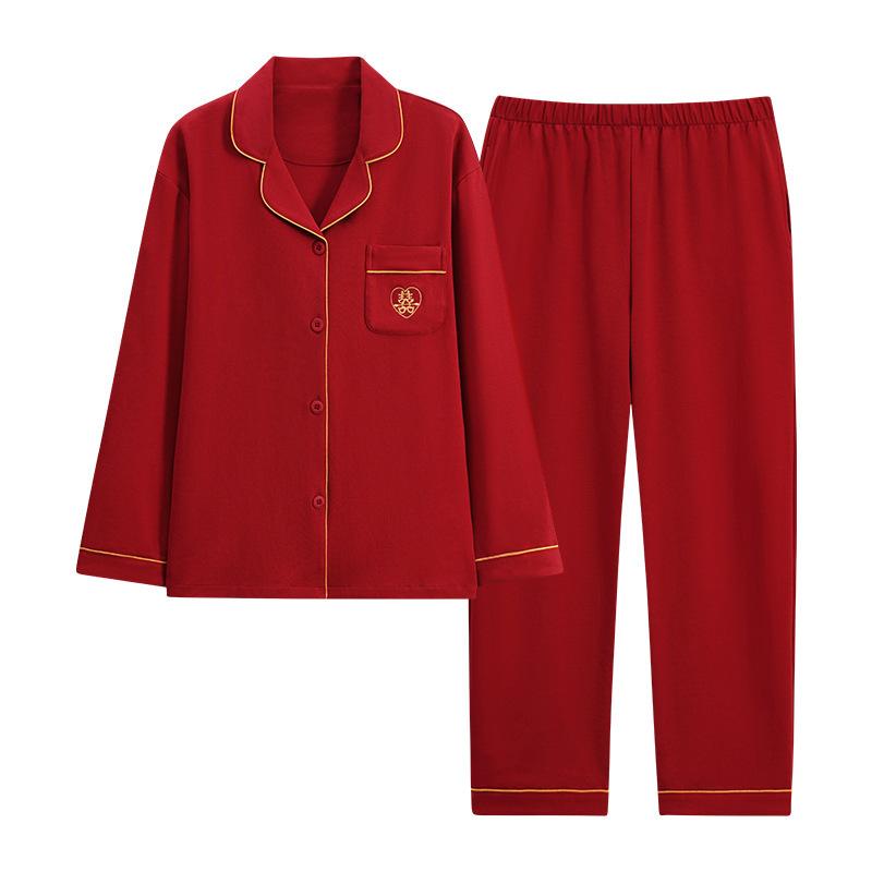 Pajamas wedding newlywed couple suit red natal spring and autumn pure cotton long-sleeved autumn couple suit men and women