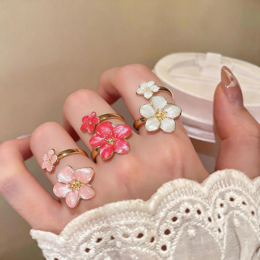 Metal Women Peach Blossom Ring Adjustable Open Jewelry Ring Flower-shaped Ring Birthday Gift