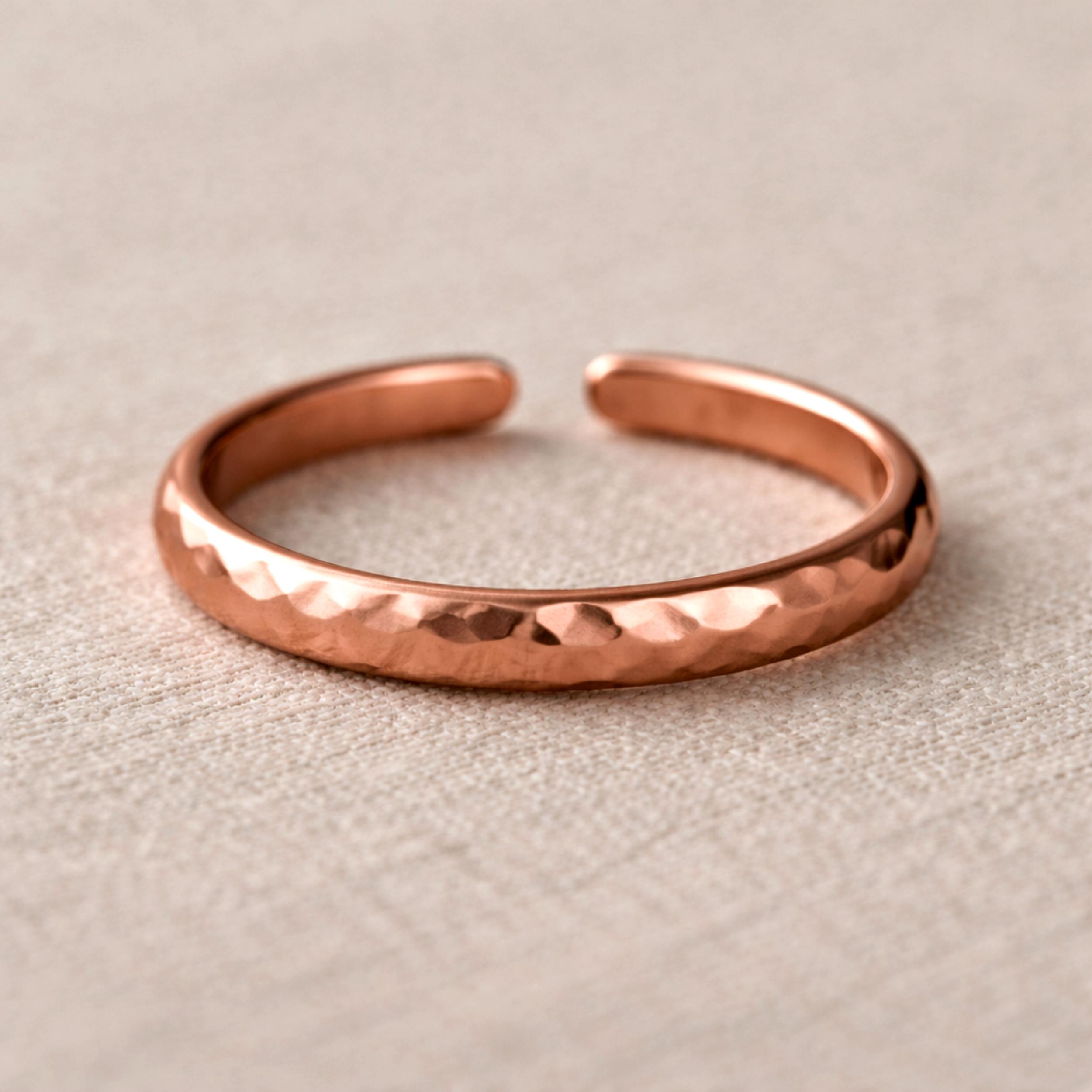 Pure Copper Hammered Open Ring – Adjustable Minimalist Copper Band, Handmade Copper Healing Jewelry, Unisex Stacking Ring 4 медный