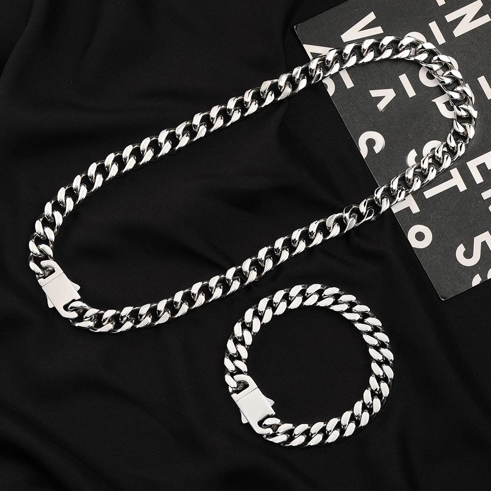 Men's Stainless Steel Cuban Chain Hip-Hop Bracelet & National Tide Titanium Necklace, Customizable with Laser Logo