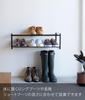 Yamazaki Tower Wall Shoe Rack, 2-Tier, Black, Compatible with Drywall Walls, Approx. 67.3cm W X 25cm D X 21.3cm H, Floating Shoe Storage, Easy
