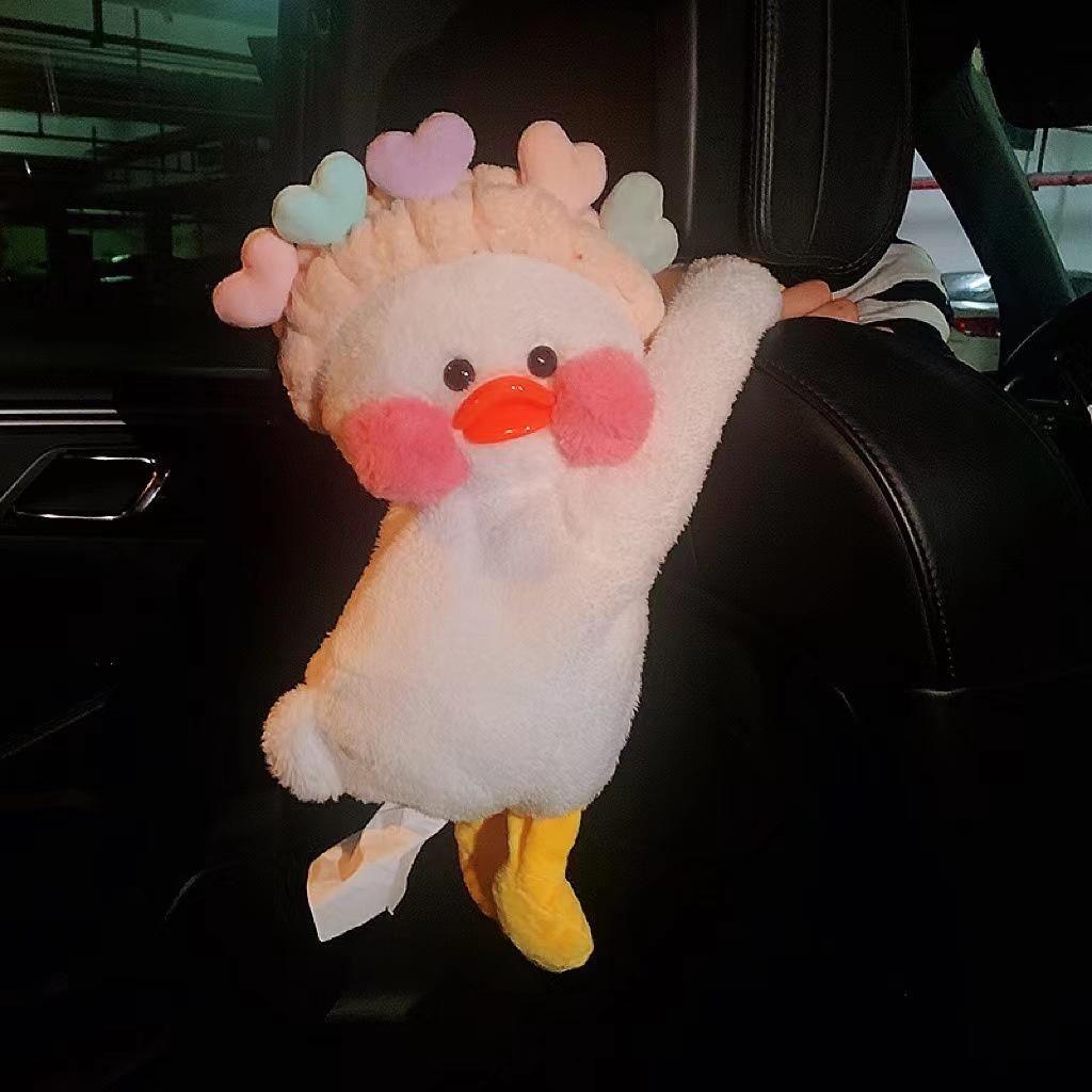 Creative And Adorable Car Paper Towel Holder Plush Material Approx. 48*19cm Green Flower Duck