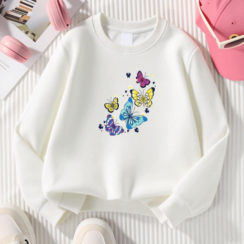 Kids Crewneck Long Sleeve Sweatshirt,Colorful Butterfly Floral Heart Spring Print