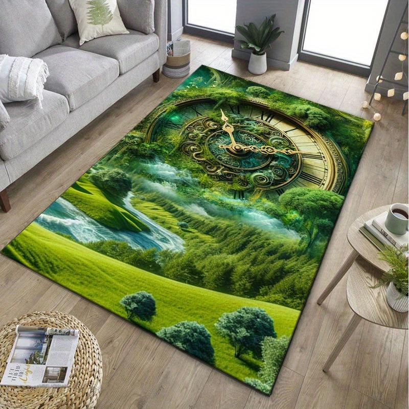 Clock In Nature Landscape Rug Office Chair Mat Eco Friendly Indoor Decoration Anti Slip Carpet Can Be Machine Washed