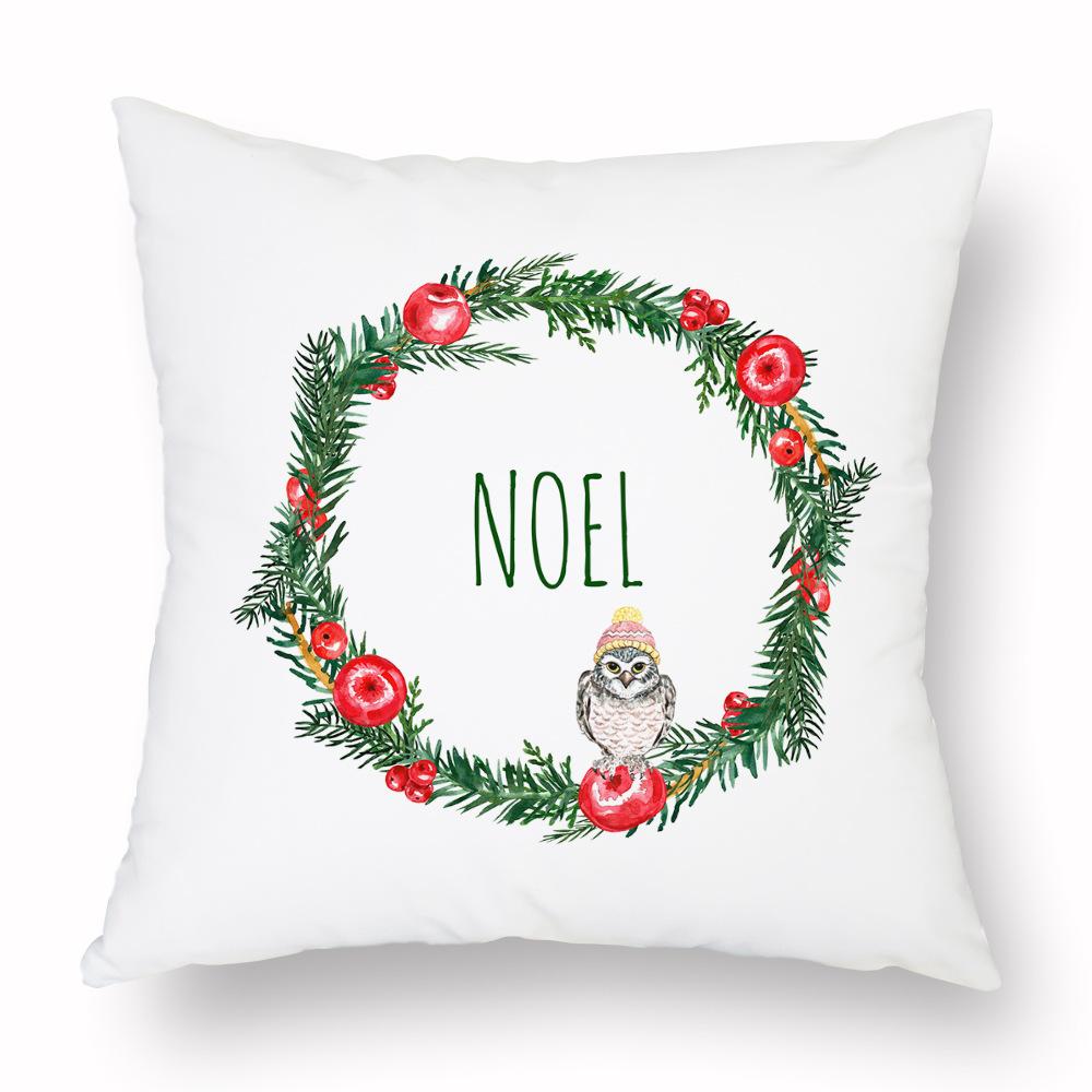 Cross-border Amazon Watercolor Christmas Pillow Case Cushion Car Living Room Cushion Manufacturer Can Be Customized