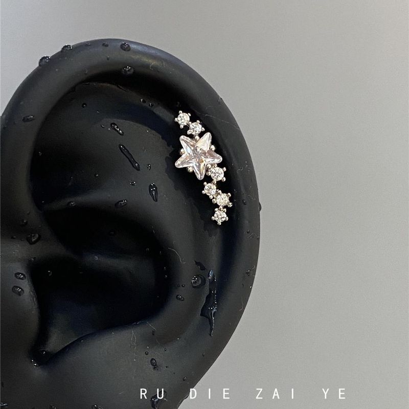 

Rudie in the Wild Full Diamond a Bunch of Meteor Zircon Ear Bone Stud Five-Pointed Star Titanium Steel Flats Screw Tightening Buckle Ear Studs Meteor zircon ear bone nail one