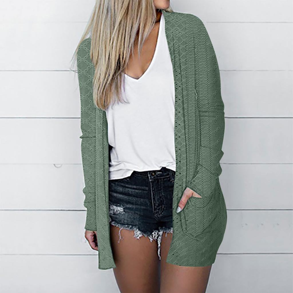 Women's Fashionable Oversized Pocket Cardigan Color Long Sleeve Jacket