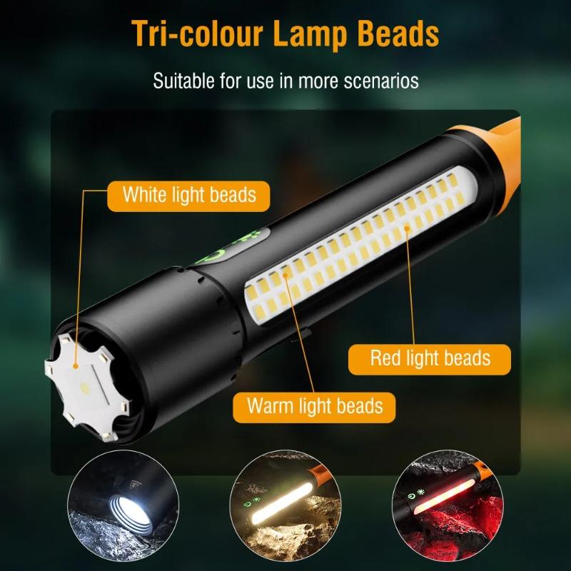 LED Zoom Flashlight Portable Outdoor Multifunctional Flashlights Keychain Rechargeable Torch Light with Light Sidelight