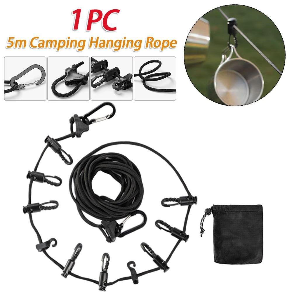 Windproof Outdoor Clothesline Adjustable Camping Hanging Rope Travel Laundry Drying Line  Canopy