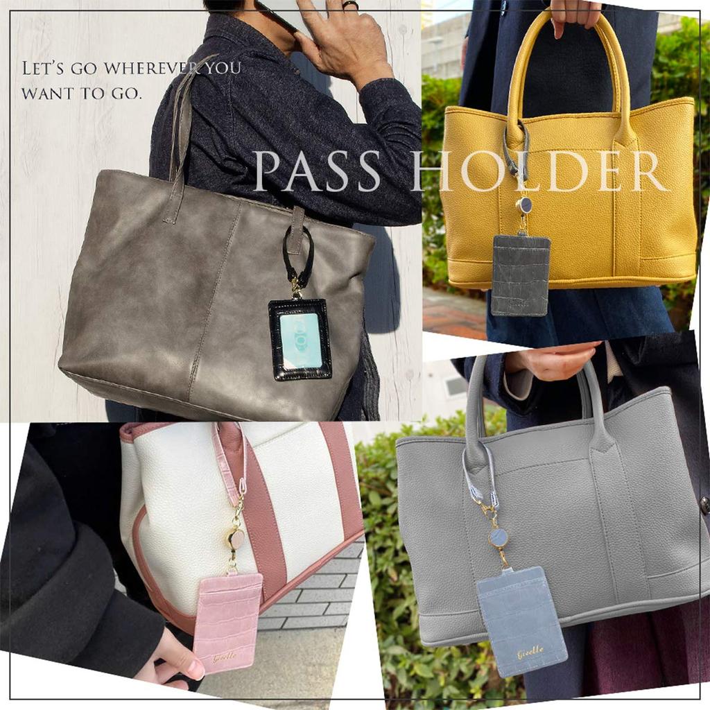 Gisele Pass Case with Reel for Women and Men, ID Card Holder, IC Card Case, Employee ID Card Case, Double-Sided with Strap, Perfect for Commuting and