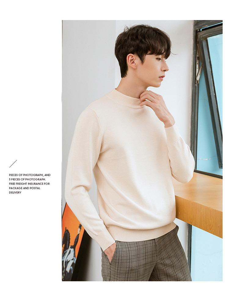 Semi-turtleneck Sweater Men's Soft Fit Knit Sweater Solid Color Casual Warm Long-sleeved Versatile Wool Bottoming Shirt Tide