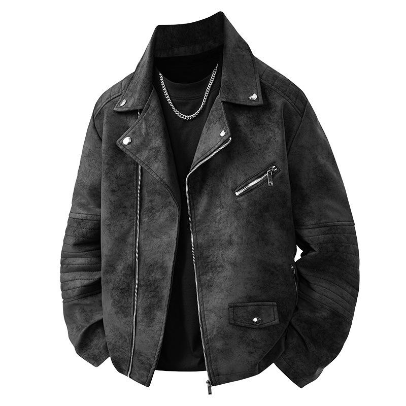 

Retro men s leather jacket fan car leather jacket men s autumn and winter suit collar casual jacket trendy new 4XL