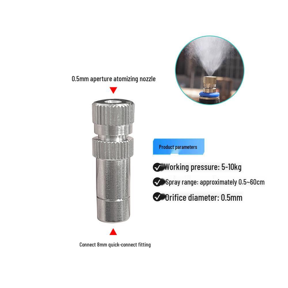 Low-Pressure Quick-Connect Mist Nozzle for Humidification, Dust Control, Seedling Watering, Aquaculture Cooling, and Automated Watering
