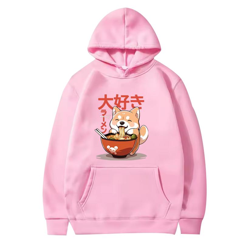 Shiba Inu Enjoying Ramen Funny Graphics Hoodie Men Women Fashion Vintage Long Sleeve Streetwear Print Oversizhoodie Unisex