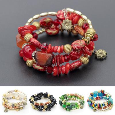 Bracciale in pietra originale multistrato Bracciale elastico con avvolgimento in pietra colorata con perline selvagge fatte a mano