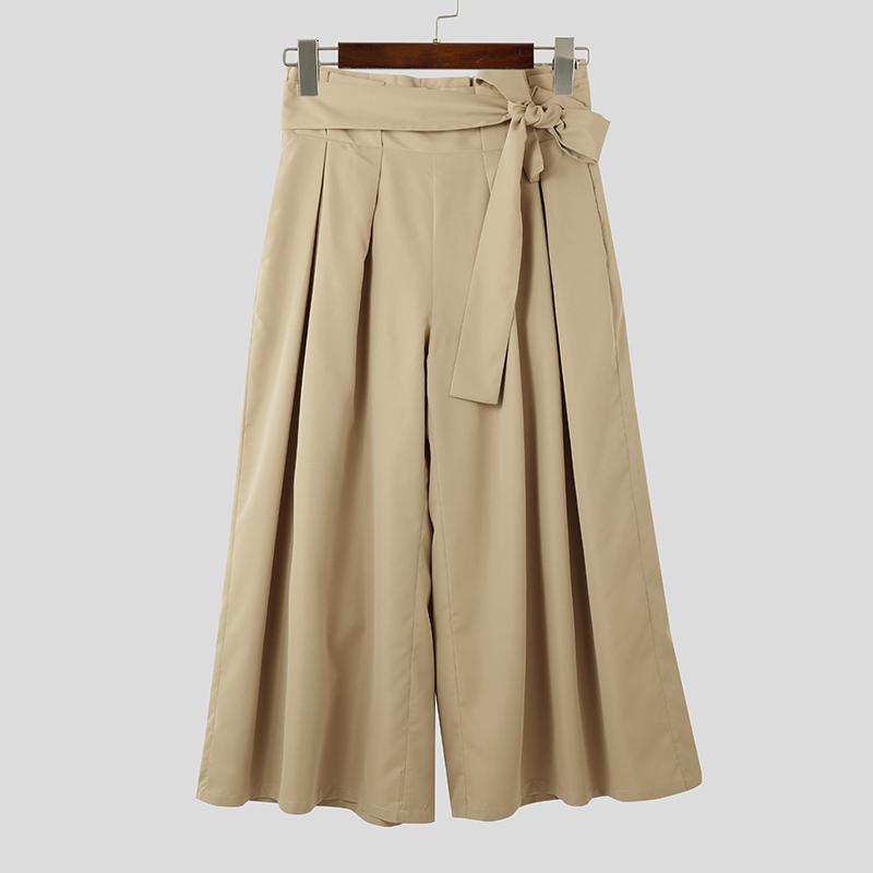 

INCERUN мужские повседневные свободные длинные брюки с бантом и высокой молнией на талии, широкие брюки 5XL