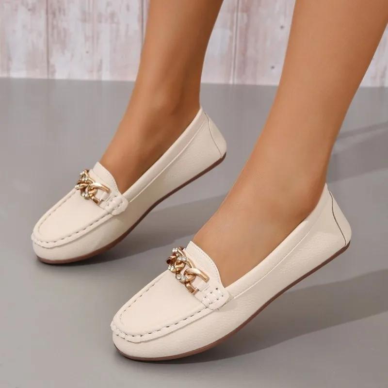 Autumn Casual Women's Sports Shoes Metal Chain Low Heel  Fashion Women's Single Shoes Summer Women's Loafers Shoes