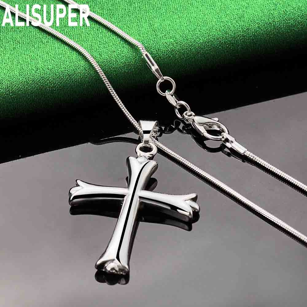 925 Sterling Silver Classic Cross Pendant Necklace Fashion Wedding Jewelry