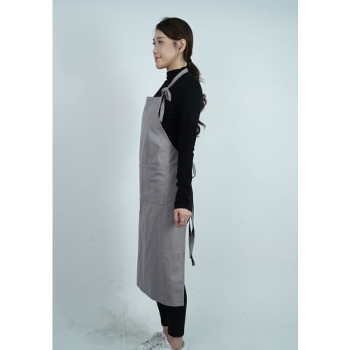 Nika Women's Linen Apron, Full Apron with Pockets, Long Length, Blue-Gray