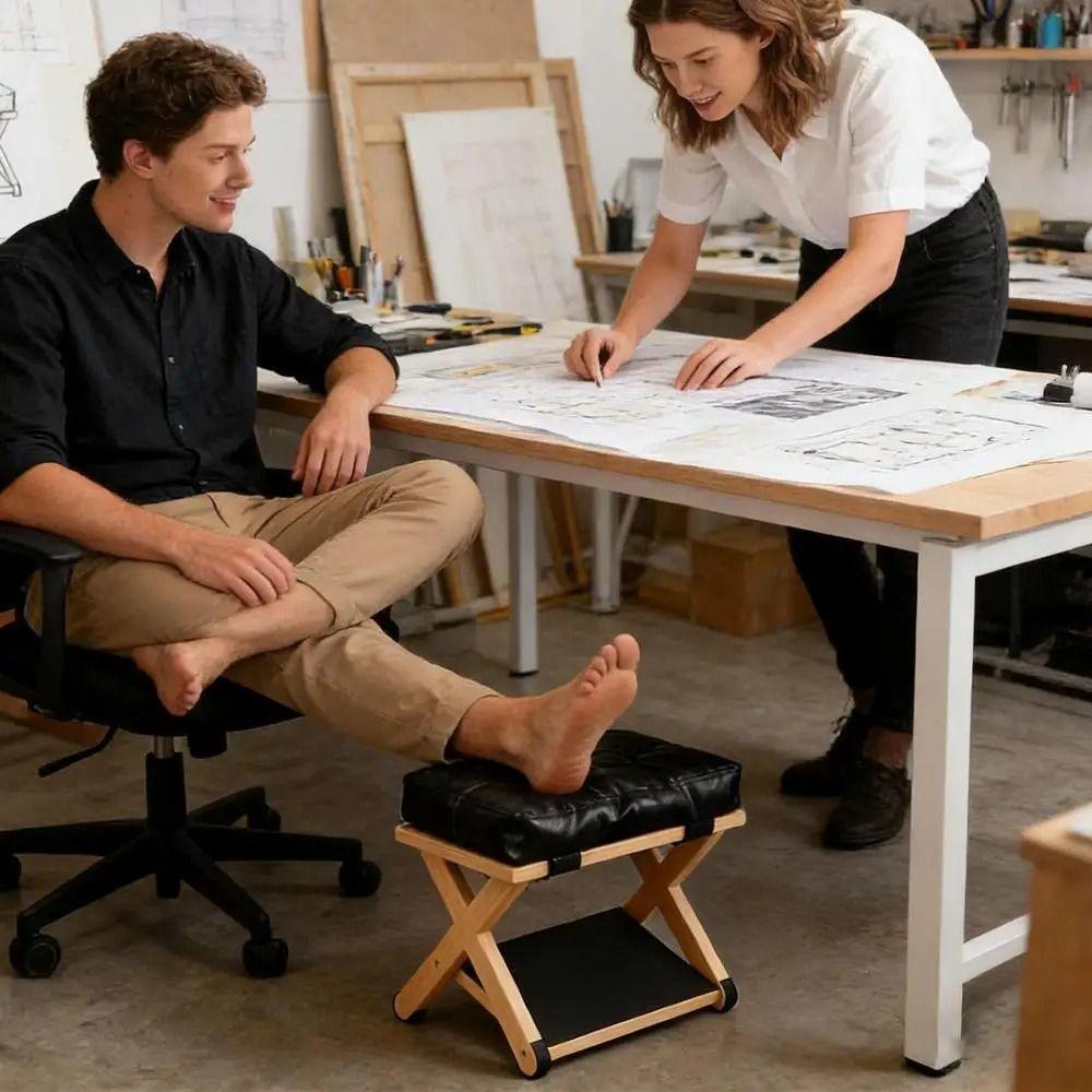 Non-Slip Base Solid Wood Footrest Natural Solid Wood Office Foot Stool Gaming Setup
