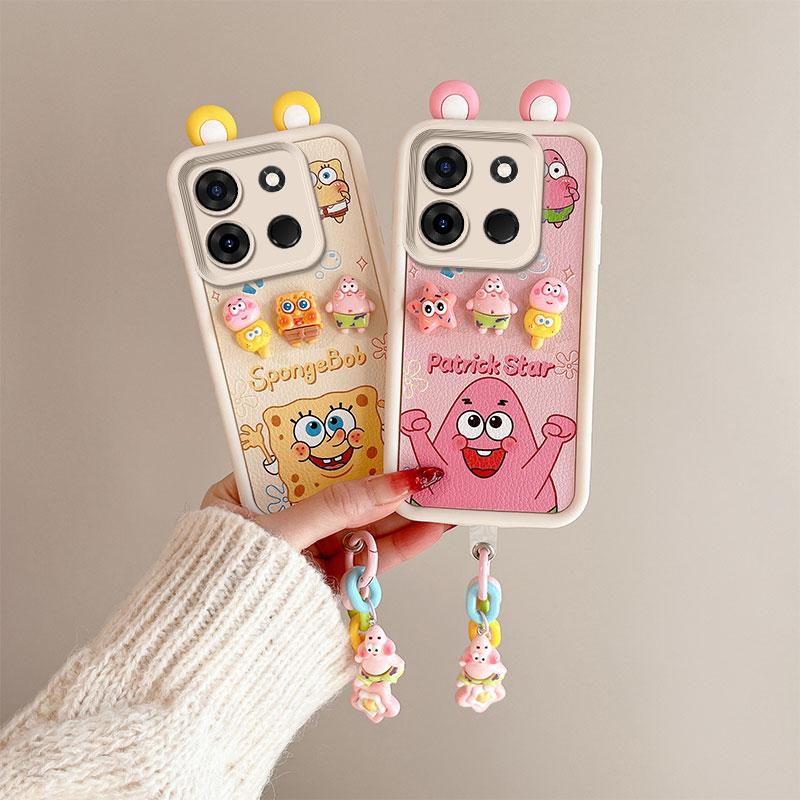 KEYSION Cute Ear 3D Cartoon Case for TECNO Spark Go 2023 Pop 7 Pro with Bracelet Silicone Shockproof Phone Cover for Infinix Smart 7