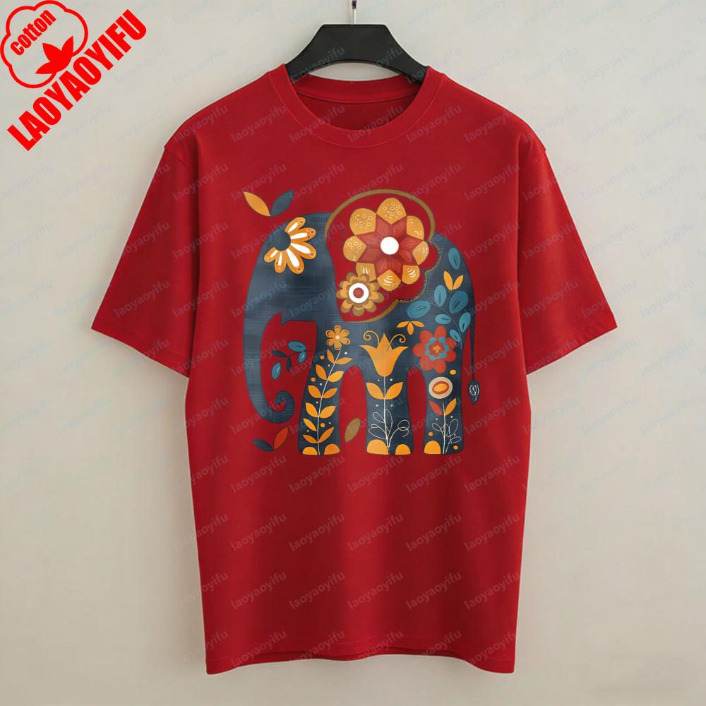 Floral Elephant Unisex TShirt Mexico Style Boho Folk Art Graphic Tops Heritage Classics Casual Style Cotton Tee Women Clothes