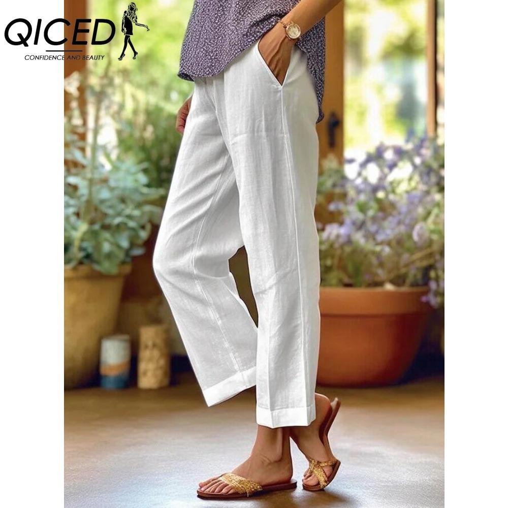 

QICED Женские модные повседневные брюки и капри с принтом однотонного цвета XXXXXL белый