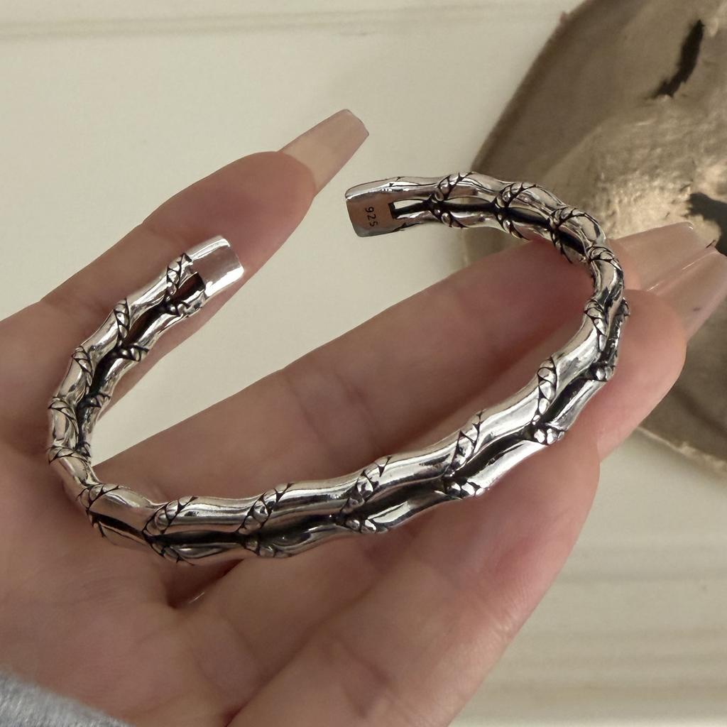Xiaomi 100% Solid 925 Sterling Silver Retro Bracelet for Women Men Vintage Handmade Double Layered Strip Simple Bracelet Birthday Gift