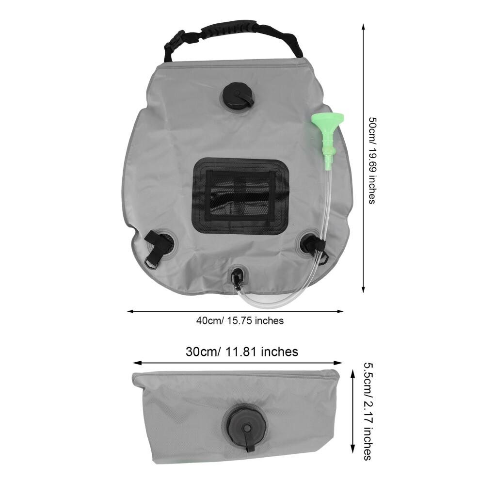 20L Solar Camping Shower Bag with Switchable Head Gray for Hiking & Beach
