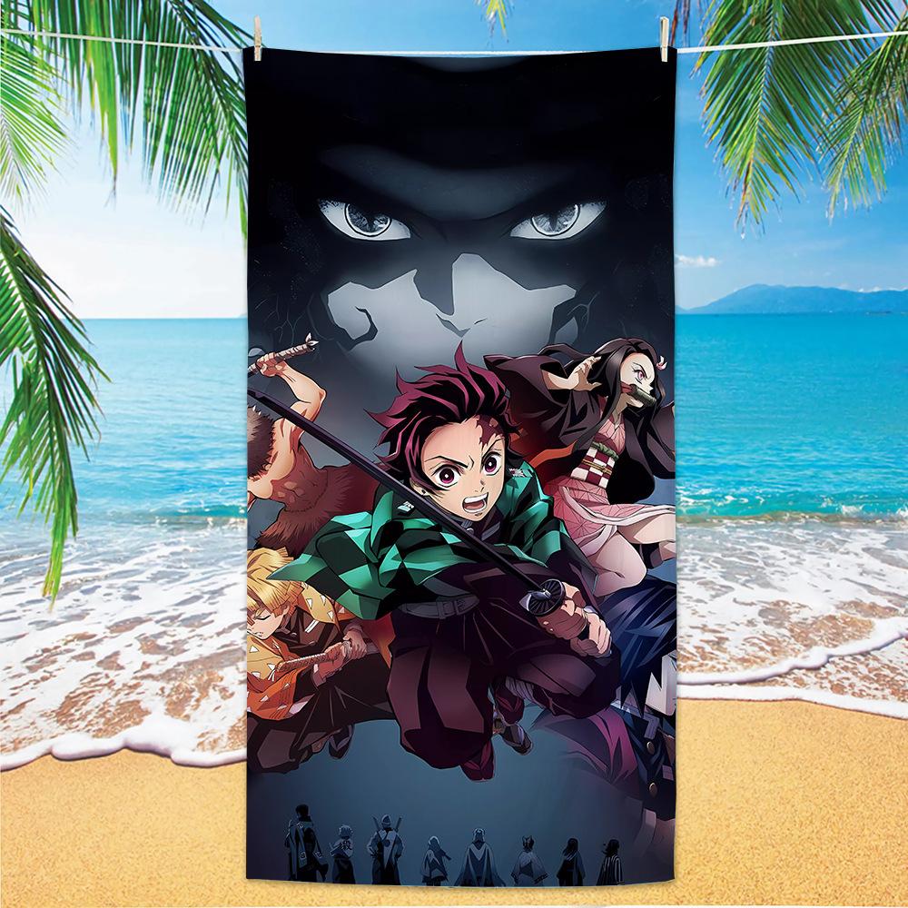 D-Demon Slayer Plážové osušky Pro děti Personalizované osušky na koupání Dárek na dovolenou k bazénu Pikniková osuška Rychleschnoucí Osušky na párty 70x140cm