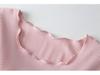 Ruffled Short-Sleeve Bra-Free T-Shirt with Integrated Breast Pads