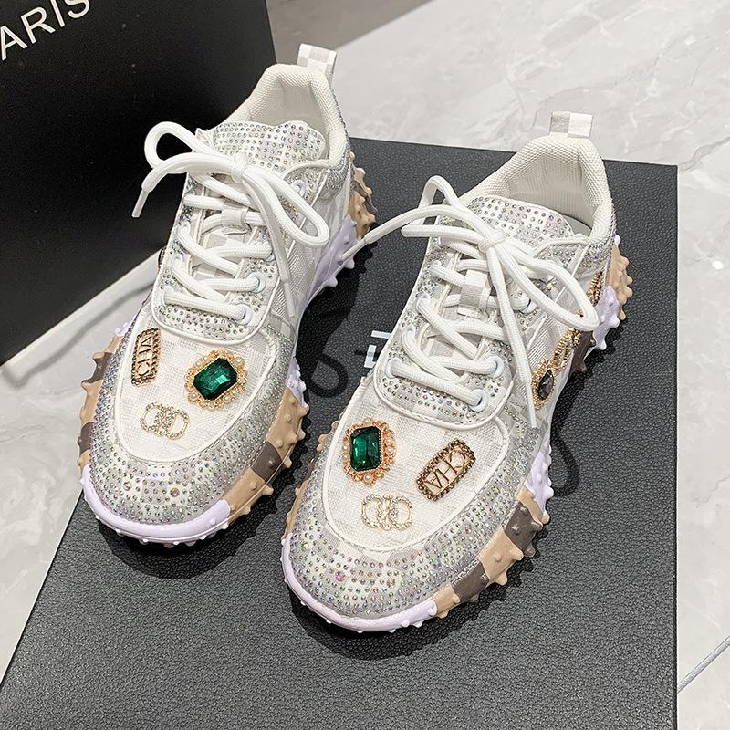 

Летняя Горячая Распродажа Сезона Сверхпрочный Ретро Цветовой Блок Зеленый Кремовый Белый Папа Хай Топы Толстая Подошва Увеличение Роста Буква Повседневный 40 бежевый