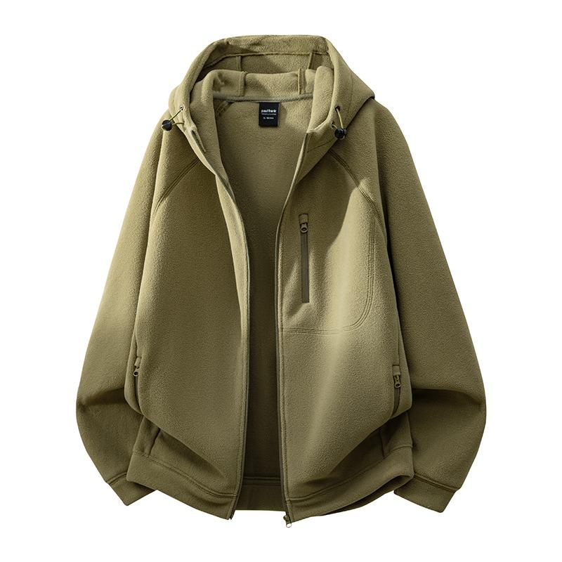 

Unisex Khaki Fleece Hooded Jacket Full-Zip Warm Outdoor Sweatshirt Cardigan L хакі