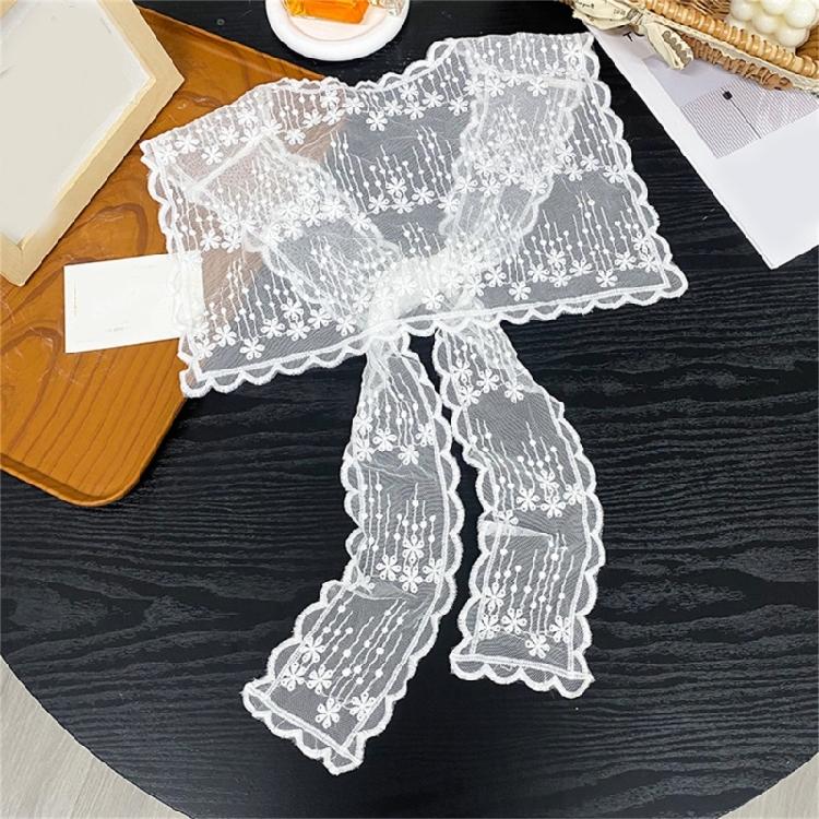 Women's Fashion Flower Lace Shawl Wrap Scarf Tie Knot Front Shoulder Covering Capelet Faux Collar Scarves Waist Belt