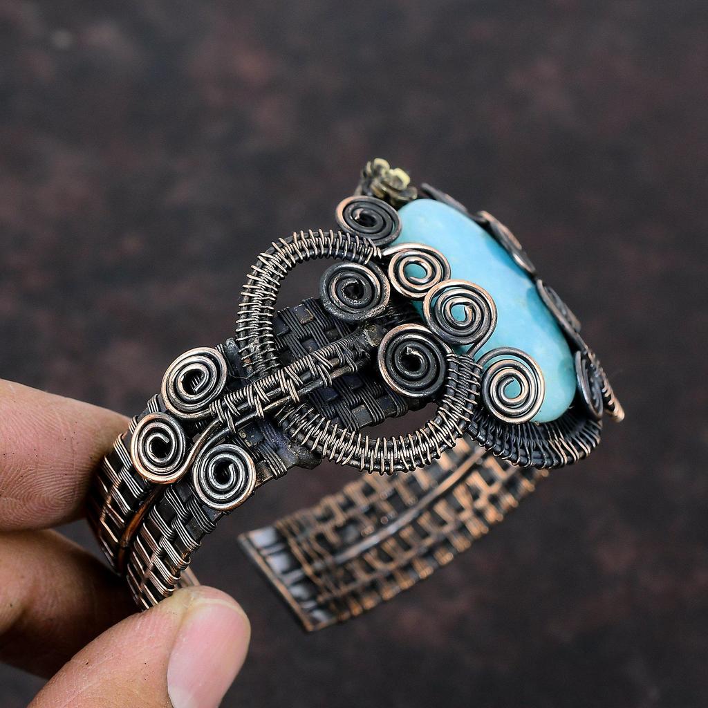 Hemimorphite Copper Cuff Bracelet Wire Wrapped Gemstone Bangle Adjustable Cuff Bracelet Copper Wire Wrapped Jewelry Handmade Bangle For Gift