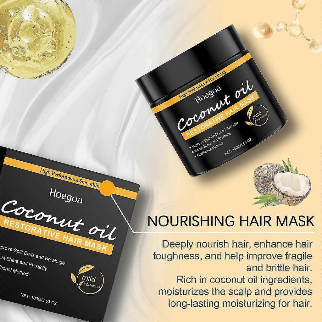 Deep Repair Coconut Oil Hair Mask for Dry, Damaged Hair - Nourishing, Smoothing, and Long-Lasting Shine with Refreshing Coconut Scent - 100g
