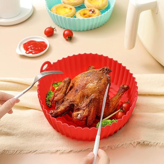 Yousheng Silicone Air Fryer Liner with Handles Round Foldable Mats for Baking Frying Steaming Food-Grade Non-Stick Heat-Resistant Baking Tray