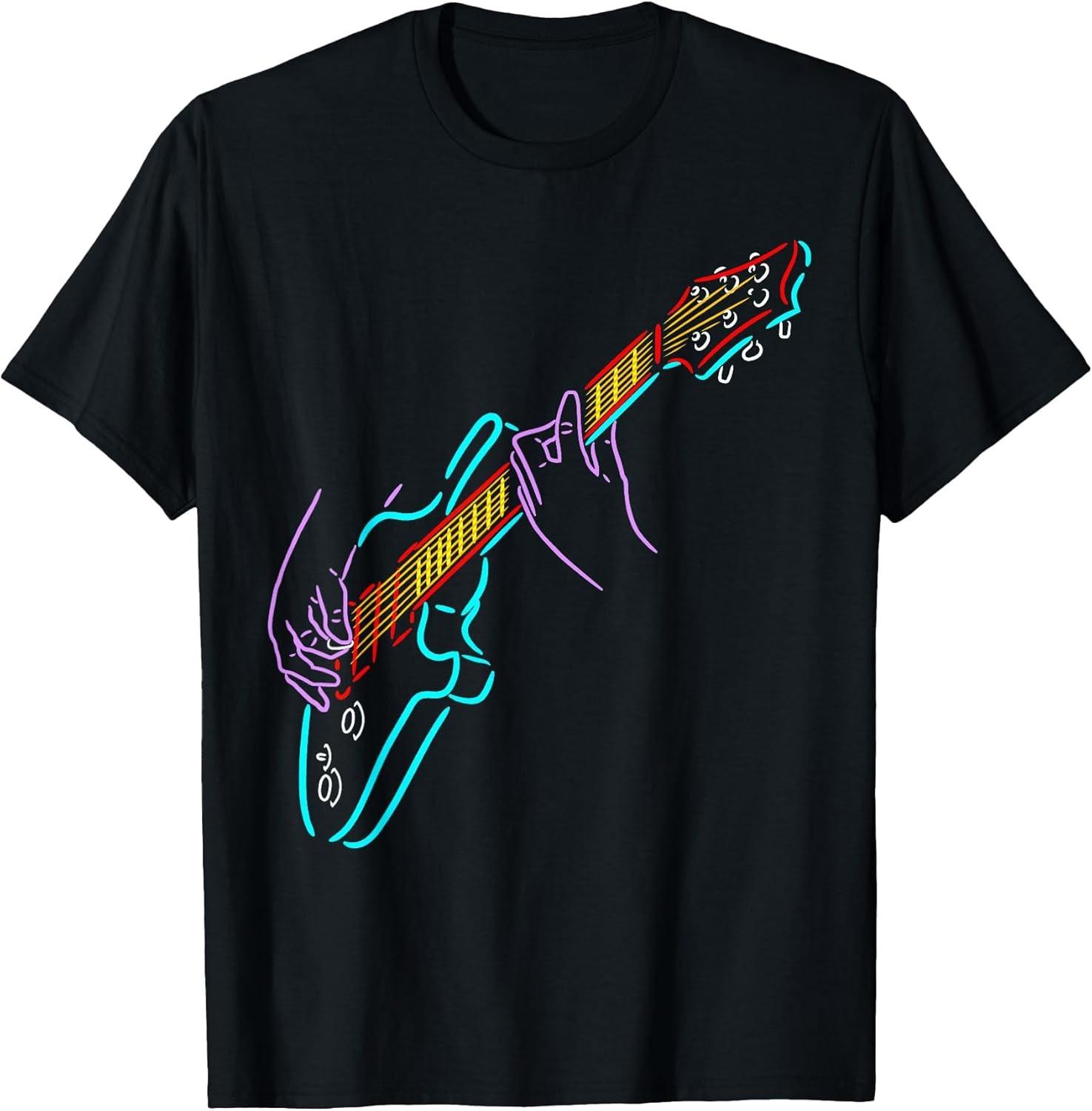 BEST! Colorful Bass Guitarist s Hands Rock and Roll Guitar Player Tee S-3XL L