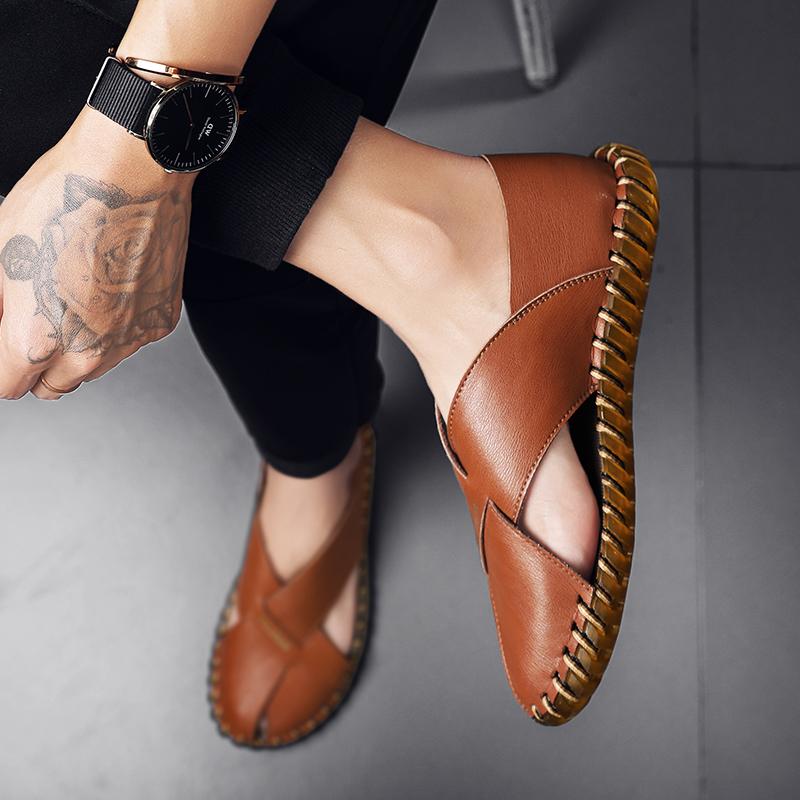 FashionHandmade Summer Men Sandals Casual Classic Men Beach Shoes Outside Male Shoe Comfortable Breathable Mans Footwear Hot Sale 2024